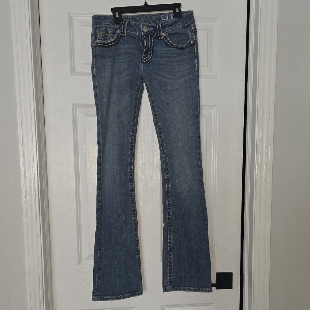 Miss Me Light Blue Flare Jeans with Embellished Pockets